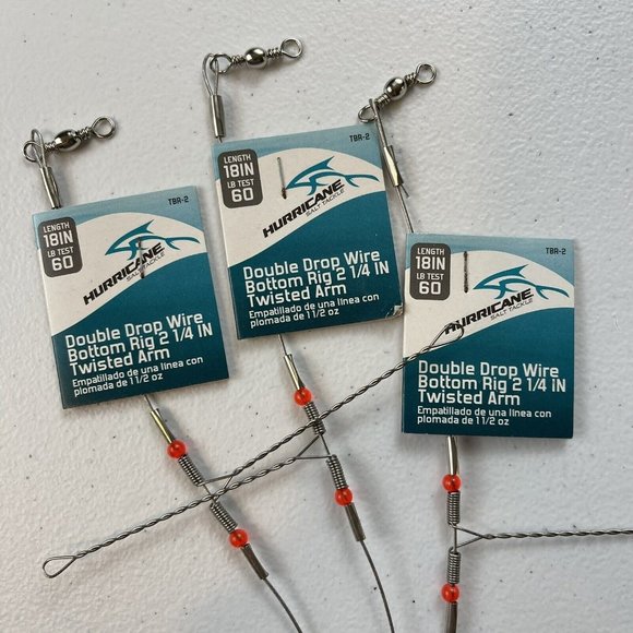 Lot of 3 Hurricane Salt Tackle Double Drop Wire Bottom Rigs 60lb Test 18” Length - Picture 3 of 6